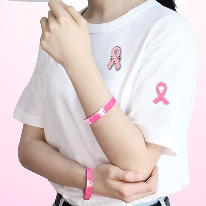 Total 82 Pcs Breast Cancer Awareness Accessories Pink Ribbon Stuff Support for Breast Cancer Survivors, Giveaways on Pink Theme Campaigns Sports Tournaments