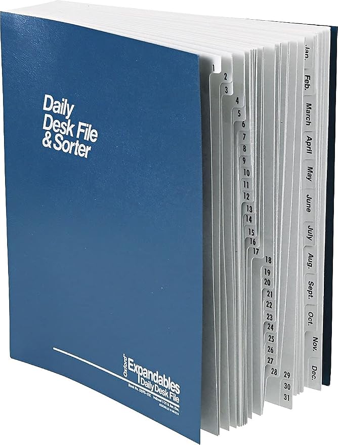 Pendaflex Expanding Desk File, Laminated Daily and Monthly Tabs, Letter Size, Navy, Each (DDF5-OX)