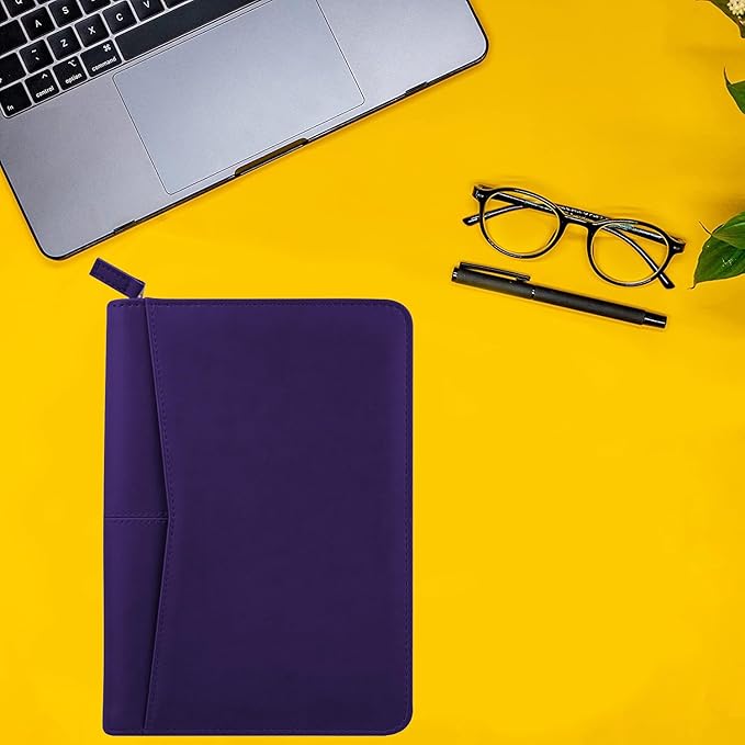 Junior Padfolio/Resume Portfolio Binder with Refillable Lined Notepad, A5 Padfolio Folder, Business Portfolio, Multi-Function Case, A5 Writing Pad Included,Dark Purple
