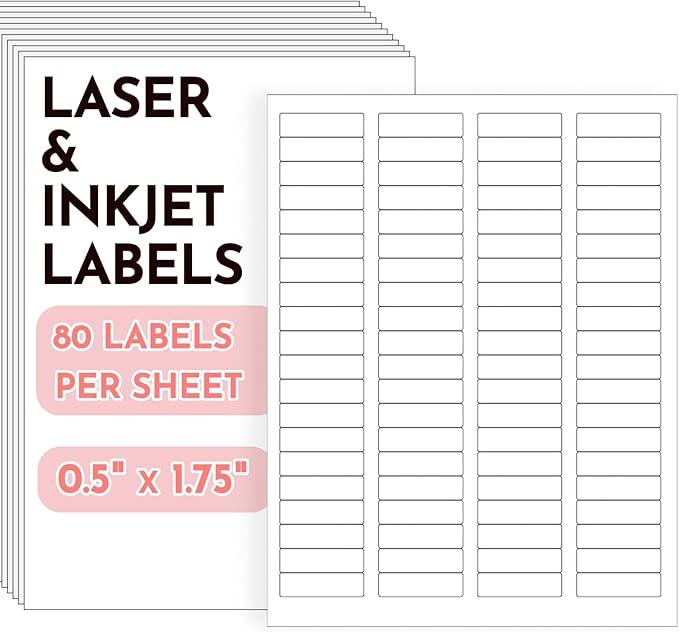 0.5" x 1.75" Return Address Labels, 38400 White Printable Shipping Labels, 480 Sheets, Compatible with Laser & Inkjet Printers, Self-Adhesive Stickers for Mailing & Organization