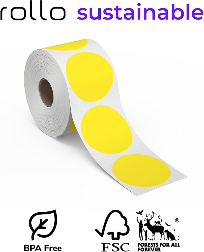 Rollo Circle Thermal Labels 2 Inch - Roll of 1,000 Round Sticker Labels - Multi-Purpose Direct Thermal Printer Stickers 2x2 (Yellow)