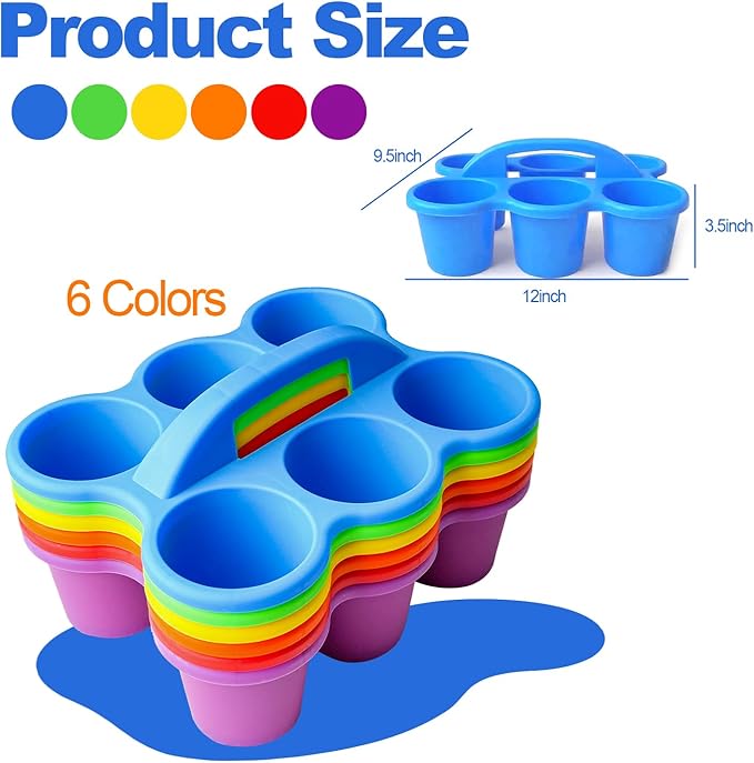 6-Cup Classroom Storage Caddy with Handles ,Art Supplies Stackable Storage Bins for Table, Office School Durable Easy-Clean Plastic Multiple Colors (Set of 6)