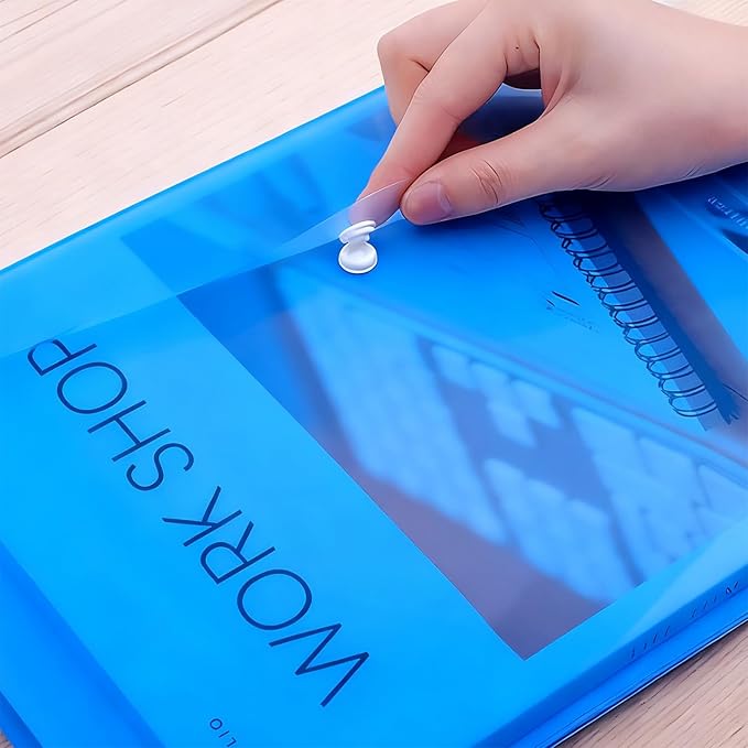 Clear Document Folders Transparent Filing Envelopes Waterproof Plastic Envelopes File Holder Filing Document Poly Envelope with Snap Button Closure for A4 Letter Paper Size (Blue, A4)