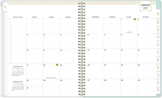 Blue Sky Day Designer 2027 Weekly and Monthly Planner Calendar, January 2027 - December 2027, 8.5" x 11", Flexible Cover With Zip Pouch, Durable Twin Wire Binding, Includes Stickers, Tulip Garden Mint