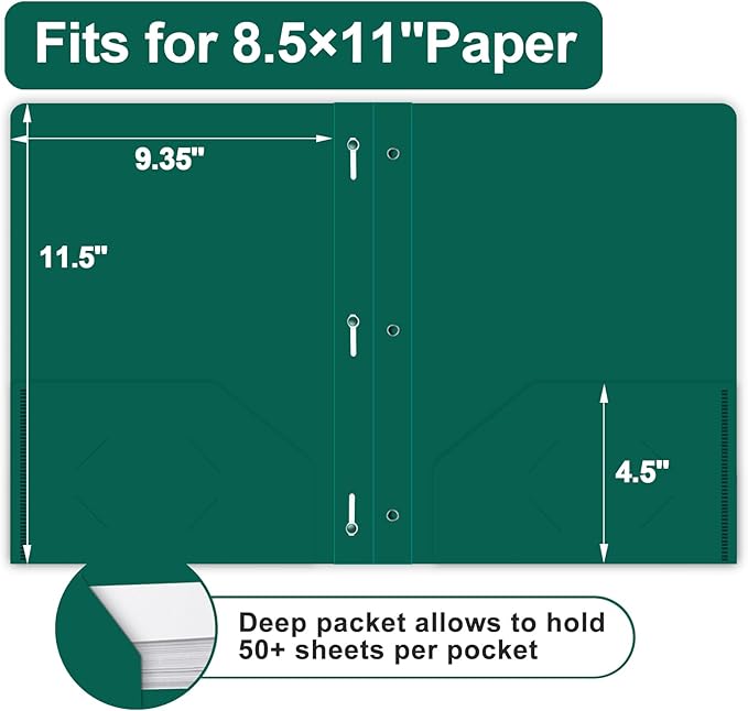 Two Pocket Folders with Prongs, LAYZZ 60 Pack Poly Plastic Folders, Heavy Duty Plastic Folders with Pockets and Prongs, Letter Size, for Offices and Schools (Green)
