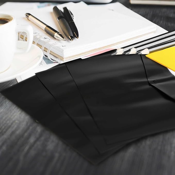 AmazingSpark 10 pack 11 * 17 in File Folder Tabloid Sized, Black Plastic Poly Envelopes with Snap Closure, Oversized Portfolio Binder, Important Document Organizer Storage for School Work Office Home