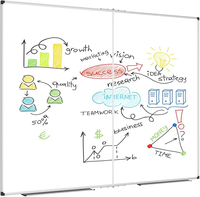 XBoard Magnetic Whiteboard 48 x 48 Inch, Foldable Dry Erase White Board with Aluminium Frame & Marker Tray 4' x 4', Wall Mounted Folding Message Presentation Board