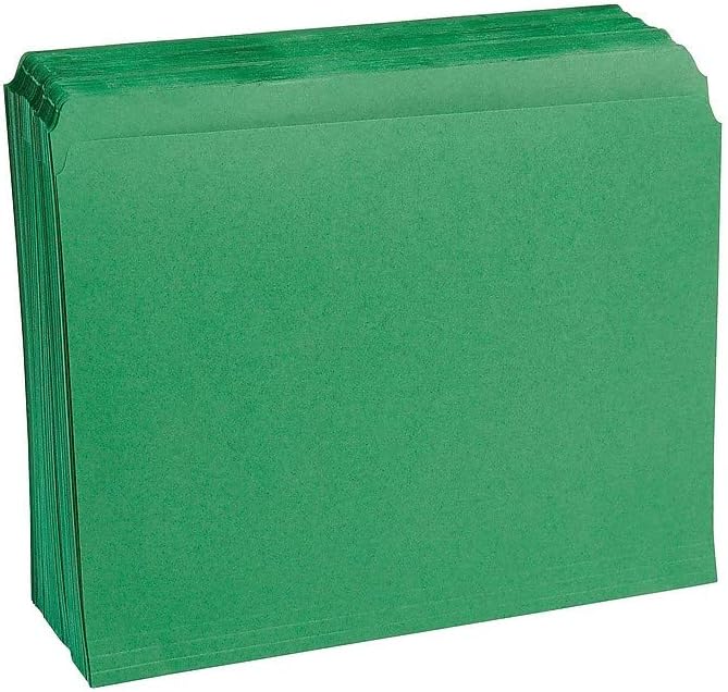 Staples Straight‑Cut Top‑Tab File Folders, Letter Size, Green, Durable Paper Stock, 100/Box