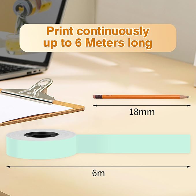 Phomemo D30 Continuous Color Labels Paper, for D35 Q30 Q31 Q32 Q30S Label Maker, Thermal Printing Inkless & Clean Labels Black On Mint Green, Light Orange, Lavender Purple, 0.59"*23.62"(15mm X 6m)
