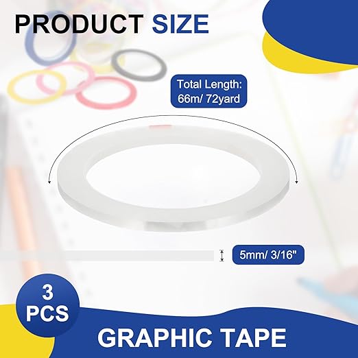 MECCANIXITY Whiteboard Tape 3/16" / 5mm Self Adhesive Graphic Chart Line Tape 72 Yard Grid Marking Stickers for Pinstripe Dry Erase Board Scrapbooking DIY Art Crafts, Clear, Pack of 3
