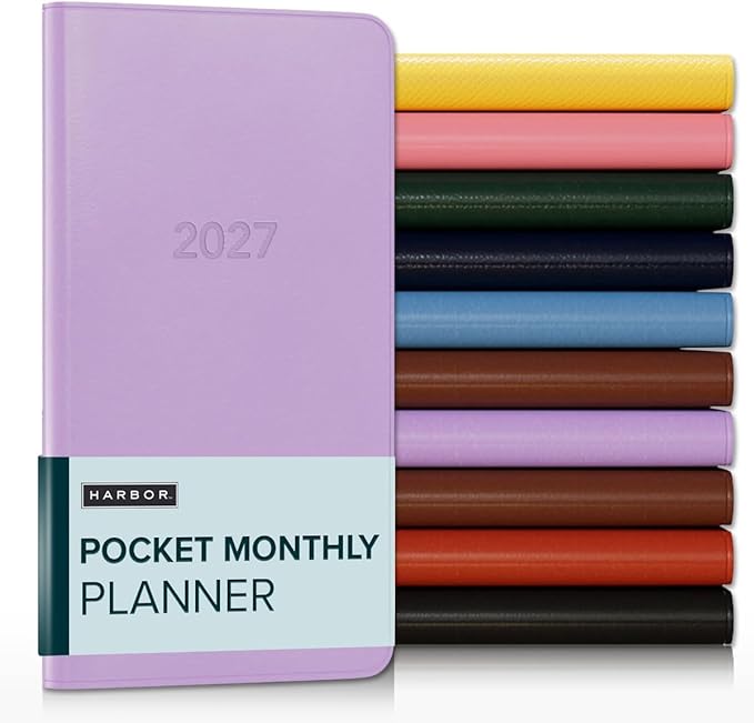 Harbor Pocket Monthly Planner 2027, Calendar Planner and Notebook, Durable Faux Leather, 18 Months, 96 Pages, Softcover & Lightweight - Cambridge Lavender - 6x3.25"