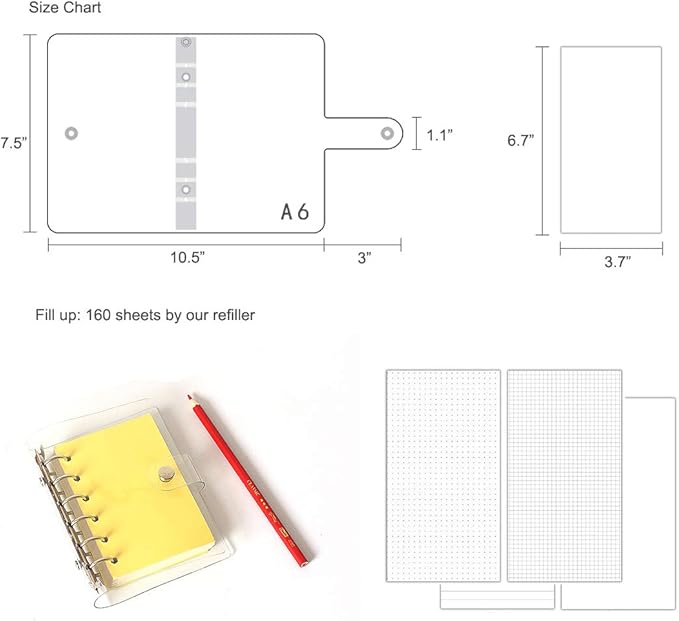 A6 A5 6-Holes Colorful PVC Cover Personal Organizer with Snap Button Closure File Folder for Loose Leaf Sheet Notebook (Daisy, A6 Combo)