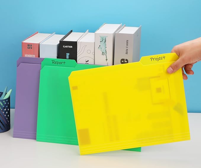 KTRIO 18 Pack Plastic File Folders, Letter Size, Erasable Tabs, 9 Colors | Water-Resistant PP, Expandable Capacity, 1/3-Cut Erasable Tabs, Letter Size Fit, Office School Home