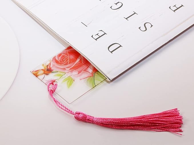 Blank Clear Acrylic Bookmakrs 20Pcs Plastic Craft Transparent Acrylic Bookmakrs with 20Pcs Small Bookmakrs Tassels for DIY Projects and Graduation Gift Tag (Large Rectangle)