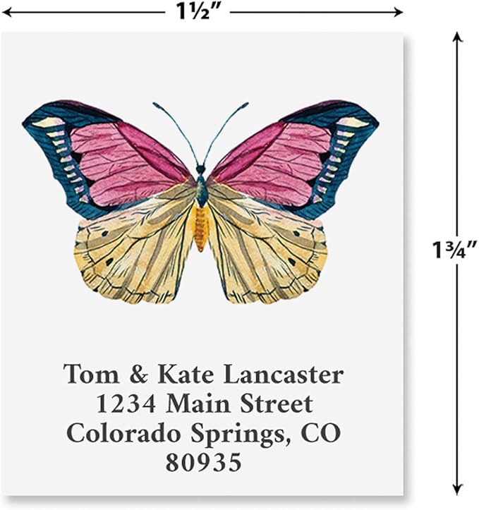 Colorful Images Butterflies Return Address Mailing Labels, Personalize with Name & Addresses, Set of 144 Self Adhesive, Easy Peel Flat Label Sheets, 1½” x 1¾”, 6 Designs