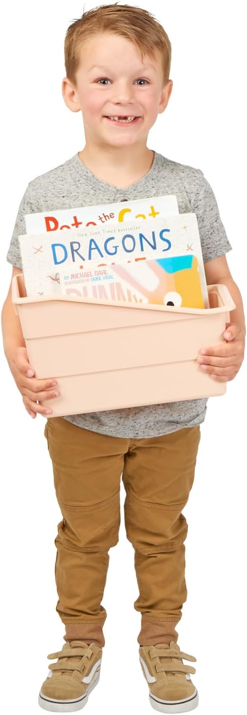 Really Good Stuff Durable Book and Binder Holders- Set of 6 Boho Colors - Plastic Storage Bins for Classroom and Office - File Folder Organizer, Magazine Holder, Book Display