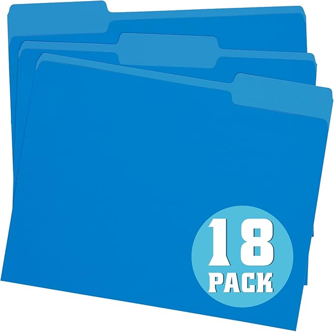 pmybupo Blue File Folders 8.5 x 11 Inch,1/3 Cut Tab Two Tone Colored File Folders Letter Size,School Business Office Folders for Document-18 Pack
