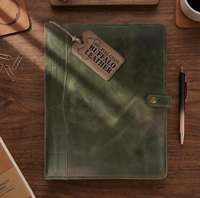 PIDAVLIYA'S Leather Portfolio, Leather Binder with Pen, Leather Portfolio for Men and Women, Leather Padfolio, Leather Folder, Portfolio Binder, Business Portfolio Men and Women (Mint Green)