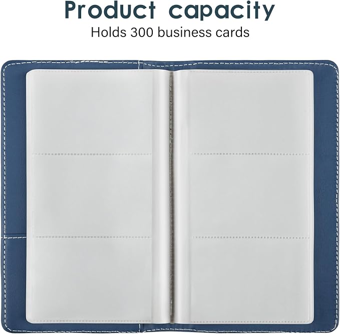 Leather Professional Business Card Holder Organizer Book - 300 Card Capacity Premium PU Folder with Soft Cover, Name Card Credit Cards Binder for Men/Women, Dark Blue
