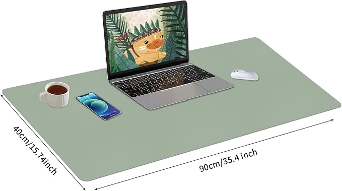 Bloss Leather Desk Mat, Large Mouse Pad, Non-Slip Desk Protector Mat, Leather Desk Blotter, Waterproof Desk Pad for Office Home Decor/Grey Green(35.4×15.7 Inches)