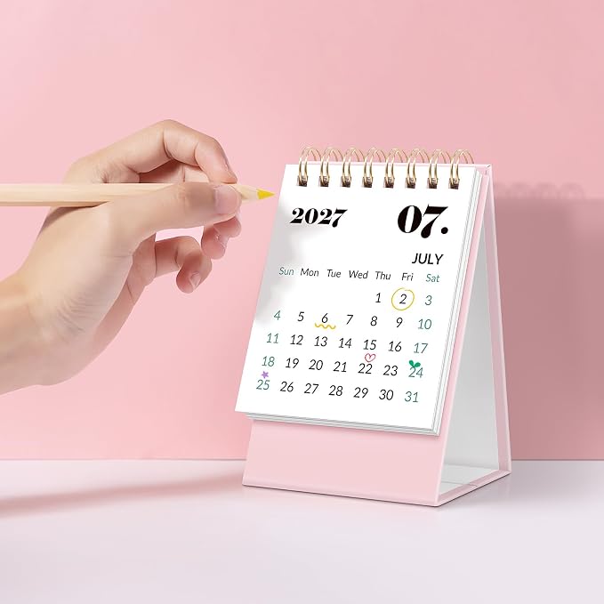 KONVINIT Small Desk Calendar 2026-2027, Floral 2026 Desk Calendar - Runs From January 2026 Until December 2027, 24 Months Mini Desktop Calendar 2026 for School, Home & Office Supplies