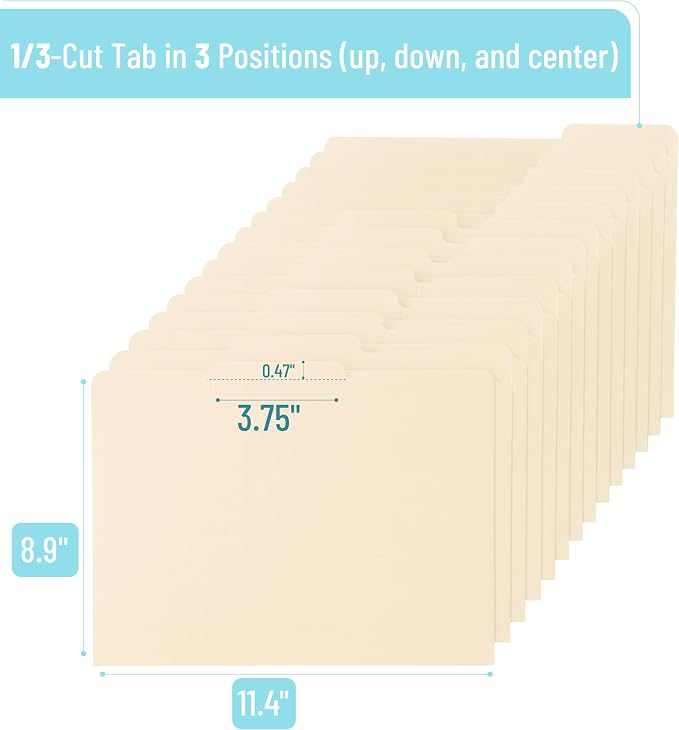 Mr. Pen- File Folders, 100 Pack, 1/3-Cut Tab, Manila, Letter Size, Office Supplies File Folders