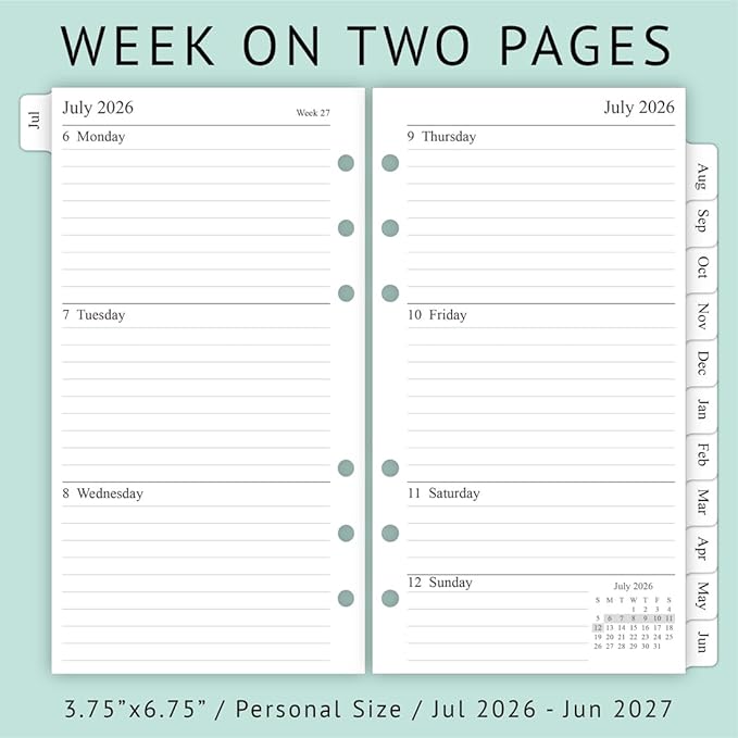 newestor 2026-2027 Weekly & Monthly Planner Refill, 3-3/4" x 6-3/4", Jul 2026 - Jun 2027, Personal/Compact/Size 3