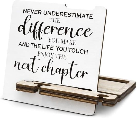 Inspirational Retirement Gifts for Coworker Boss Leader Colleague - Multi-functional Desk Organizer - Motivational Office Quote Wooden Sign for Office Desk Shelf Decor