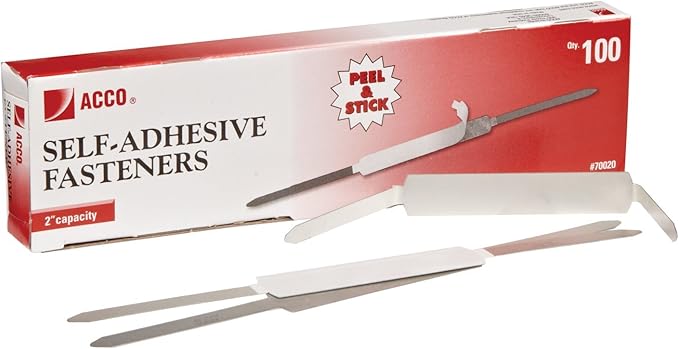 GBC Self-Adhesive Fasteners, 2" Capacity, Economy, 100 Fasteners/Box (70020)