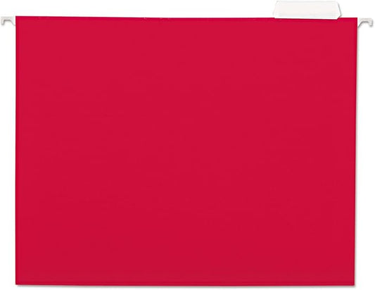 Universal Deluxe Bright Color Hanging File Folders, Letter Size, 1/5-Cut Tabs, Red, 25/Box