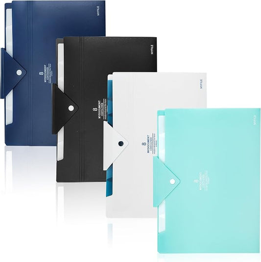8 Pocket File Folders/4 pcs and 4pcs Poly File Folder, Expanding File Folder, A4 Letter Size, Placstic Expanding File Folders Accordion Document Organizer for School Office Home