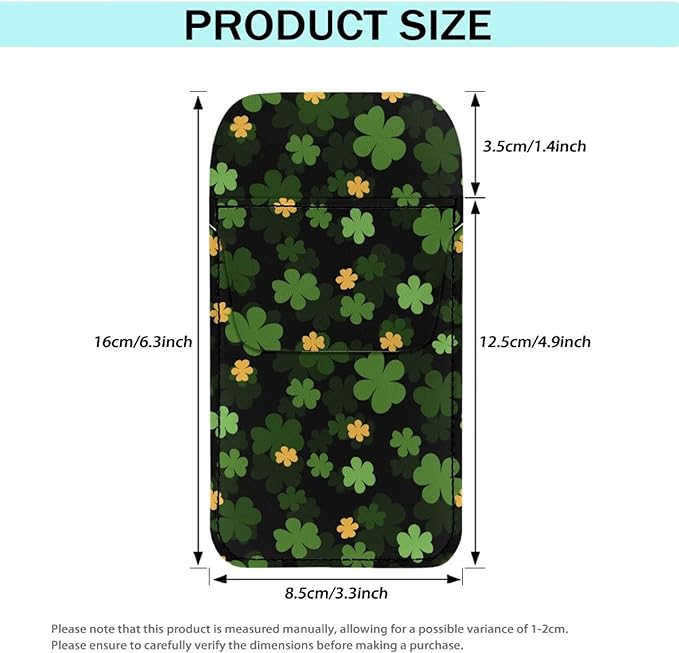 chaqlin Pocket Protector PU Leather, Green Leaves St. Patrick Print Pocket Pen Pouch Holder for Men Women Shirts, Lab Coats, Pants