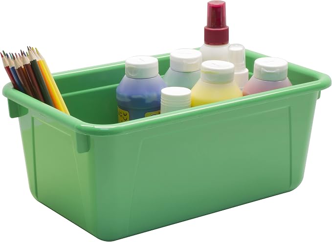 Storex Small Cubby Bins – Plastic Storage Containers for Classroom with Non-Snap Lid, 12.2 x 7.8 x 5.1 inches, Green, 5-Pack (62409A05C)