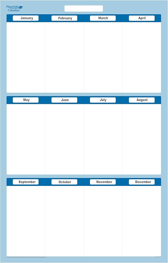 Sky Blue 12-Section Objective Planner: Vertical 56"x36", Jan-Dec.Complete with Dry-Erase Marker and Eraser