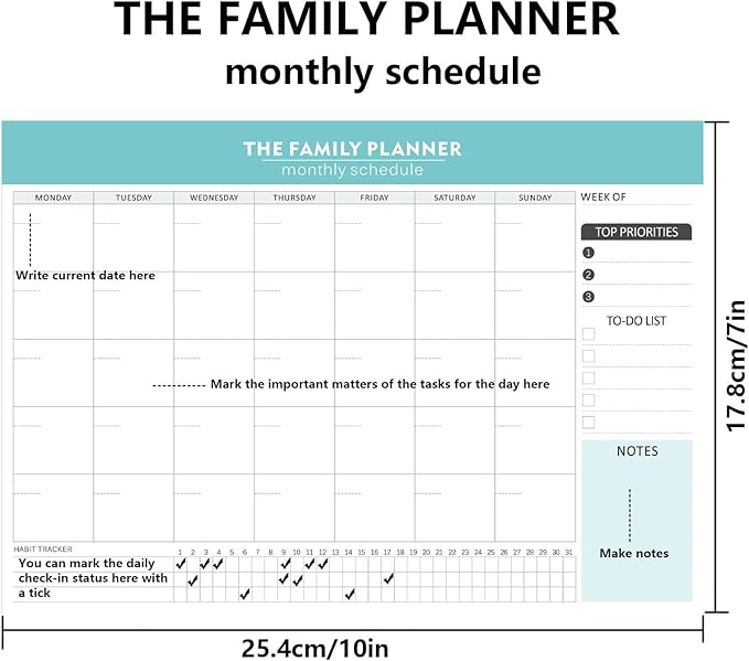 Monthly Planner Notepad - 52 Pages of Blank Calendar Sheets, Undated Planner for Organizing Tasks & Scheduling, Blank Calendar Design for Custom Monthly Planning, 7" x 10", Green