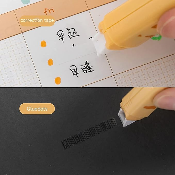 White Cute 2 in 1 Correction Tape and Glue Set, Double Sided Tape Roller, Cartoon Aesthetic Cat or DIY Scrapbook Kids Students Writing Kids Students Office School Supplies