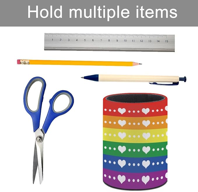 LGBT Rainbow Pride Flag Pen Holder Pencil Organizer Cute Pencil Cup Desk Decor Makeup Brush Holder PU Multifunctional Office Suppliesfor Home Classroom School