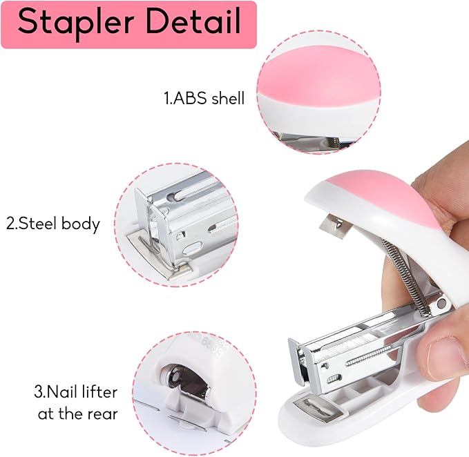 NEBURORA Green Mini Effortless Desktop Staplers with 400 Standard Staples Bundle Purple Single Hole Puncher Metal with Soft-Handled