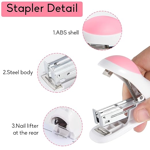 NEBURORA Blue Single Hole Puncher Metal with Soft-Handled Bundle Blue Mini Effortless Desktop Staplers with 400 Standard Staples
