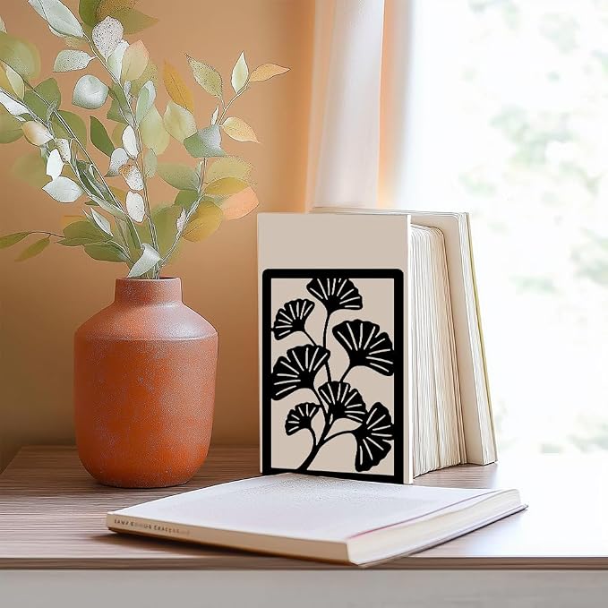 Decorative Bookends, 2 Pcs Ginkgo Leaf Desk Bookends Sturdy Metal Book Organizers for Home Office and Study Room