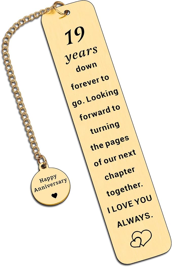 19 Years 19th Anniversary Bronze Gifts for Him Her Men Women Couple 19th Bronze Anniversary Wedding Gifts for Her Wife Girlfriend Husband Aniversario Gold Bookmark Christmas Valentine Gift for Women