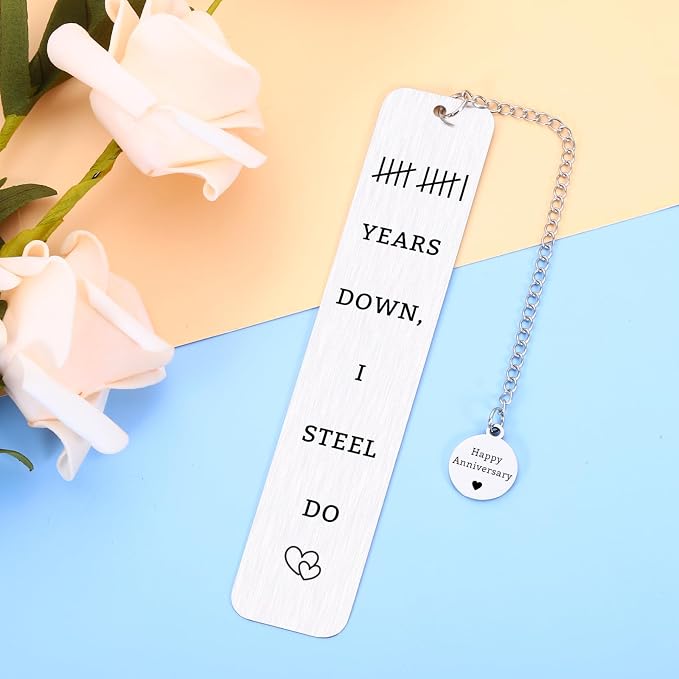 11 Year Anniversary Steel Gifts for Her Him Steel Gift for 11th Anniversary 11 Years Wedding Anniversarys Day Gifts for Husband Wife Couple Women Men 11th Wedding Bookmark from Wifey Hubby