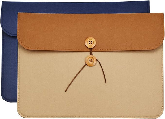 A4 Document Holder Felt File Folder Paper Portfolio Case Letter Envelope Folders with String Tie Closure (2, Blue&Bicolor)