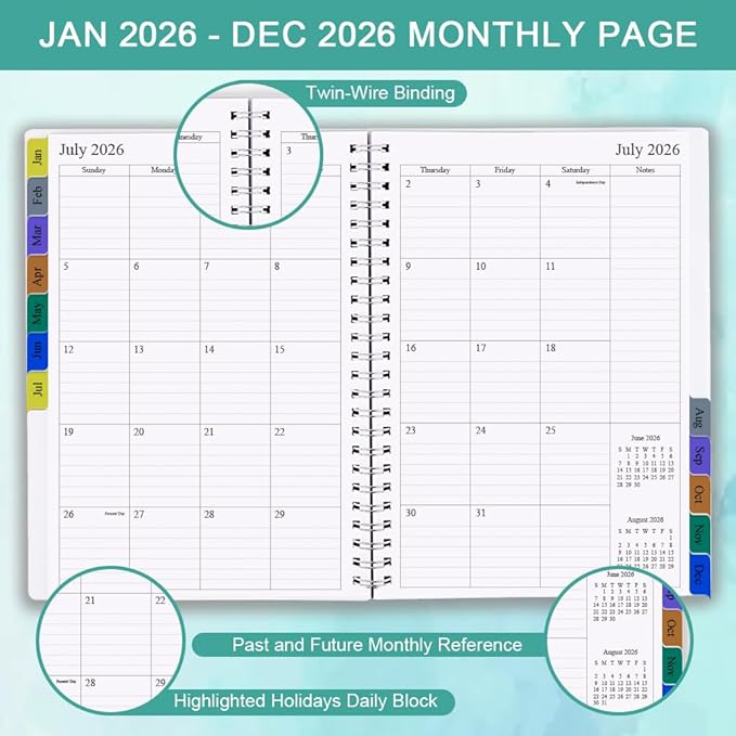 2026 Weekly & Monthly Planner - January 2026 to December 2026, 2026 Planner & Organizer Notebook to Track Goals, Medium 6.5" x 8.5", Teal