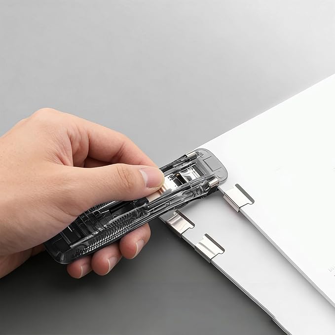 Portable Binder Clip Stapler, Includes 150 Reusable Clips, Push Clip Staplers, Mini Push Stapler Clamp Staplers for Desktop Document Home School Desk Office (A#)