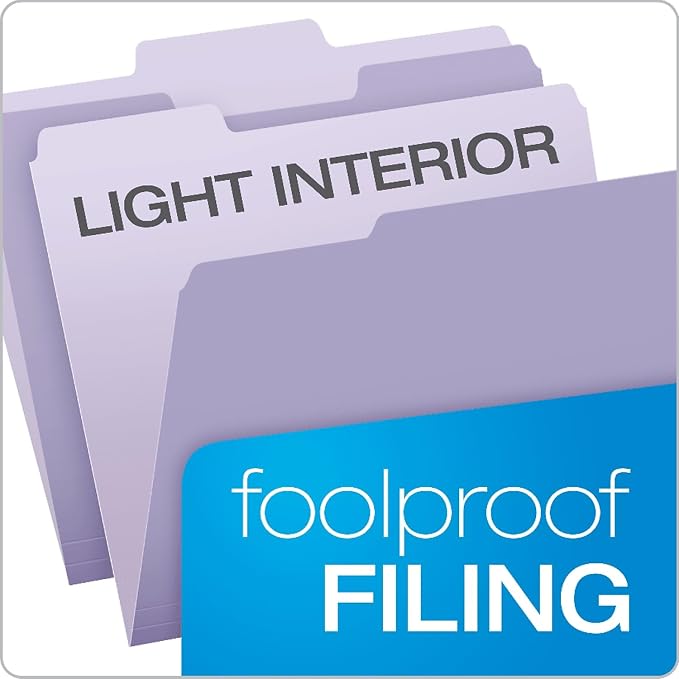 Pendaflex Colored File Folders, 100 Pack, Letter Size (8.5" x 11"), Durable Purple Folders, 3 Tabs for Easy Labeling, Colorful School, Office & Home Document Organization