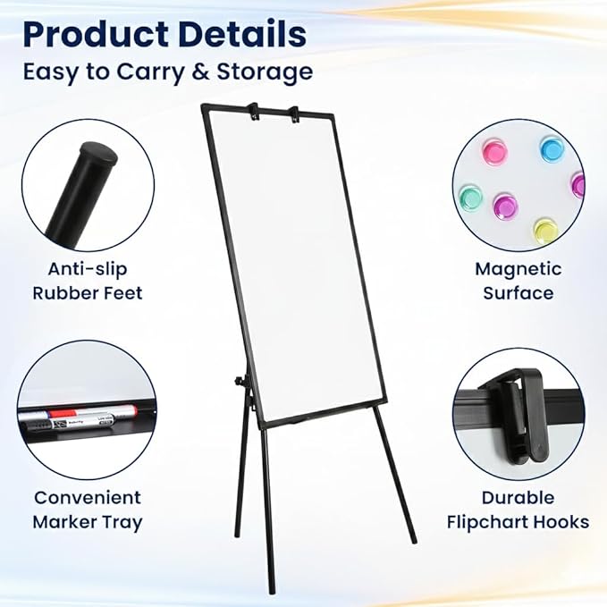 FORTUNO 36x24 Tripod Whiteboard, Magnetic Dry Erase Board with Stand,Height Adjustable Portable Sturdy White Board for Homeschool Office Classroom, Black
