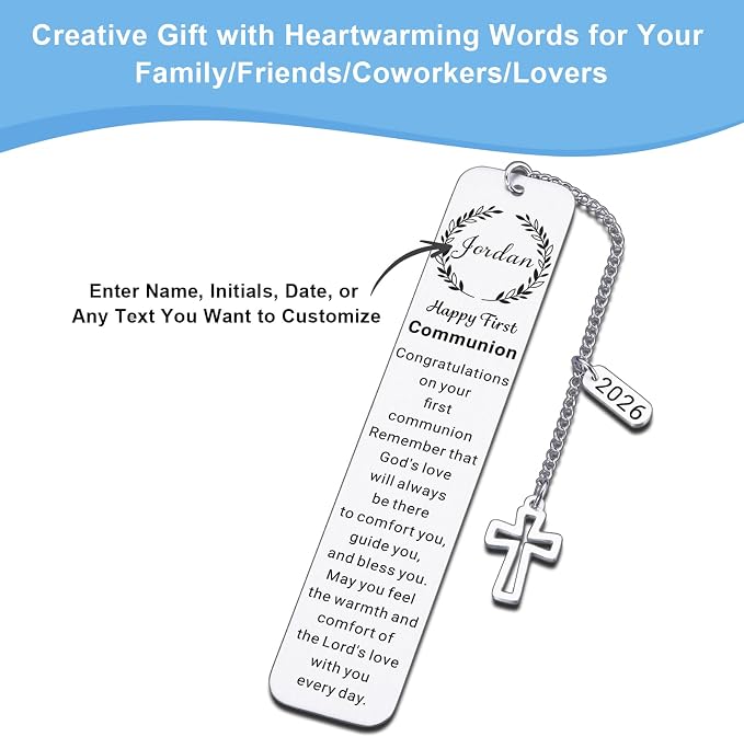 First Holy Communion Gifts for Girls Boys Teenage, 1st Communion Gifts for College Girls Teens, Custom Bookmark, Personalized Christian Bookmarks, Catholic Easter Basket Stuffers for Teen Boy Girl