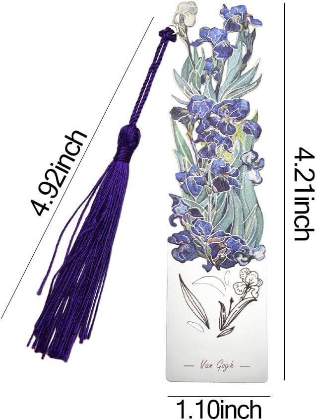 Metal Van Goghs Irises Bookmark with Tassel Flower Book Markers for Reading Lovers Artists Birthday Gifts for Men Women Vintage Bookish Book Marks for Teenage Girls Boys Floral Oil Painting Gift Ideas