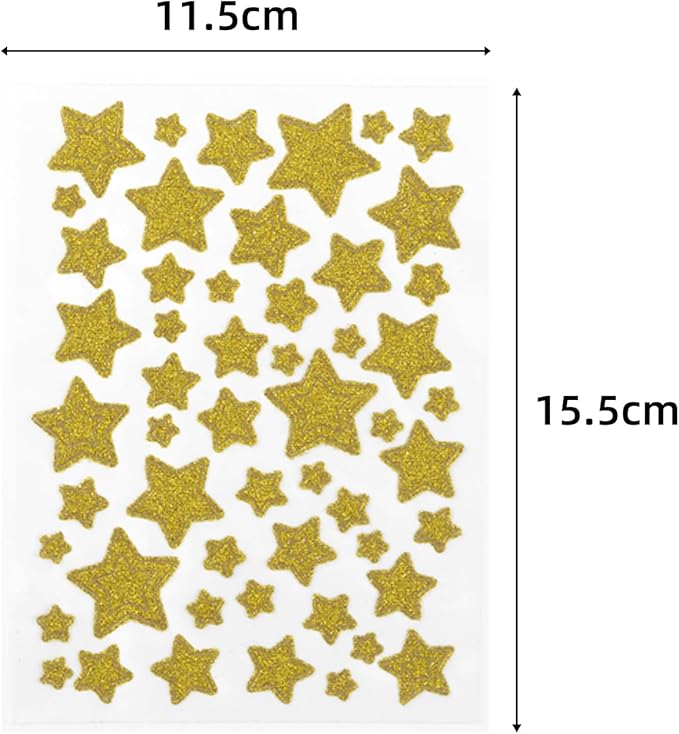6 Sheets Glitter Star Stickers, Gold Small Stickers Silver Stars Stickers, Kids Crafts Christmas Card Making